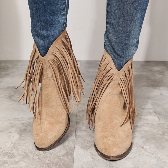 Western Fusion Fringe Ankle Boots - Tan - Picture 2 of 5